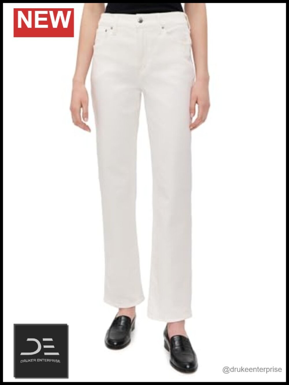 Longline Straight Jeans High Rise Stretch Cotton Denim